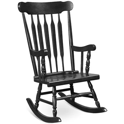 Solid Wood Rocking Chair Porch Rocker Indoor Outdoor Seat Glossy Finish Whitecoffee