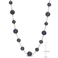 Black Freshwater Cultured Pearl Station Necklace In Sterling Silver