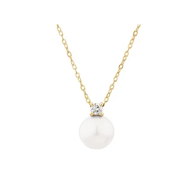 Cultured Freshwater Pearl And Diamond Pendant In 10kt Yellow Gold