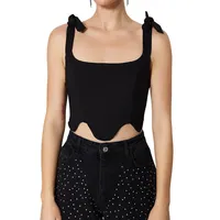 Women Glam Fitted Basic Square Collar Woven Bustier