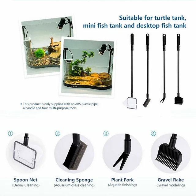 EZONEDEAL 4 In 1 Portable Aquarium Cleaning Tool Set Fish Tank Net Scraper  Cleaner Brush