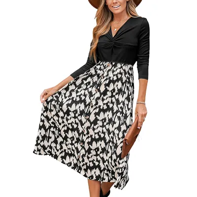 Women's Leopard Print Long Sleeve Maxi Dress