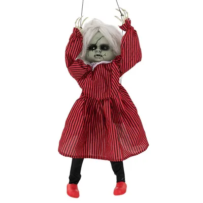 2.8 Ft Halloween Animated Doll On A Swing Hanging Creepy Decoration Glowing Eyes