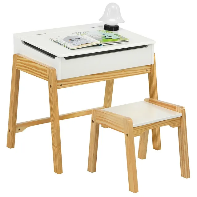 Costway 2 In 1 Kids Easel Table & Chair Set Adjustable Art