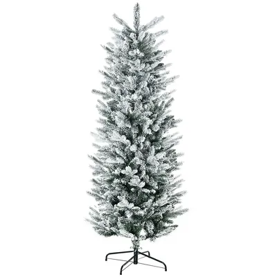 6ft Artificial Slim Christmas Tree With Snow, Auto Open
