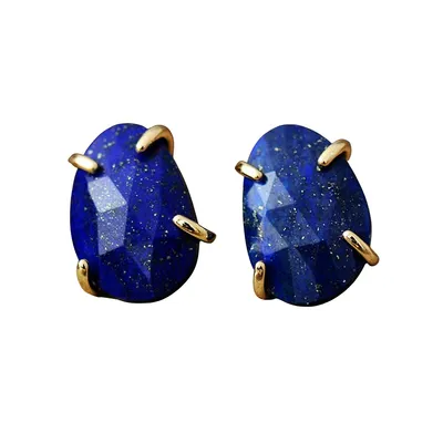 Goldtone Lapis Stone Stud Earrings