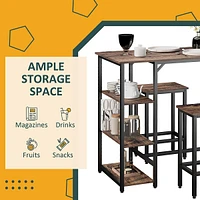 3 Pieces Bar Table Set With Storage Shelf