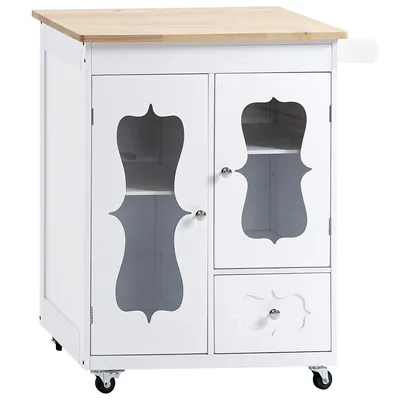 Rubber Wood Top Kitchen Cart With Towel Rack