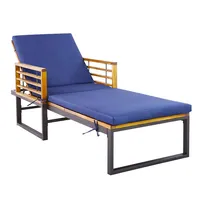 Patio Cushioned Chaise Lounge Chair Adjustable Reclining Lounger Navy 800 Lbs