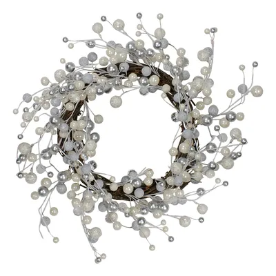 Silver And White Ball Ornaments Christmas Wreath, 20-inch, Unlit