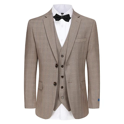Slim Fit 3pc Brown Check Suit