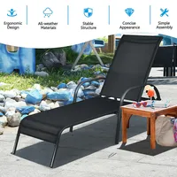 Goplus Patio Chaise Lounge Outdoor Folding Recliner Chair W/ Adjustable Backrest Black
