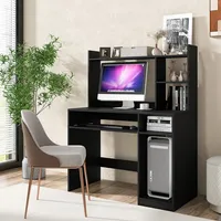 Computer Desk Study Bookcase Workstation With Charging Station Hutch & Cpu Stand