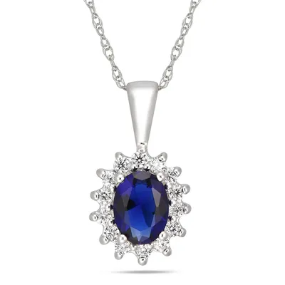 Sterling Silver With Oval Crystal Pendant Necklace