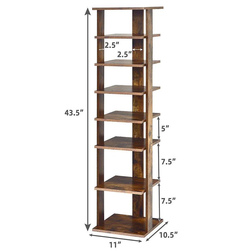 Gymax Patented 7-Tier Double Shoe Rack Free Standing Shelf Storage Tower  Rustic Brown