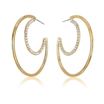 Gold Tone Aurora Borealis Heritage Precision Cut Crystal Half Moon Hoop Earrings