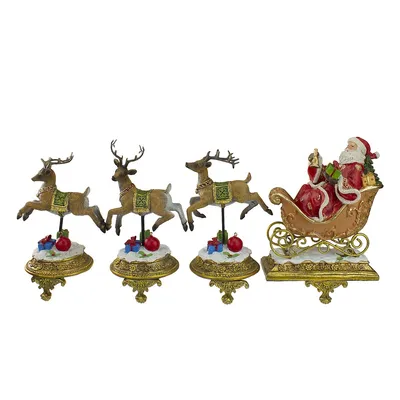 Set Of 4 Santa And Reindeer Christmas Stocking Holders 9.5"