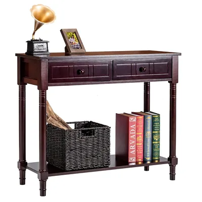 Console Table Drawers Bottom Shelf Accent Sofa Entryway Hall Espresso