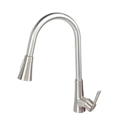 Single-Handle Brass Pull-Out Kitchen Faucet High-arc Single Tall Bar Sink Faucet with Pulldown Sprayer, CUPC NSF Certified (Without Faucet Plate)