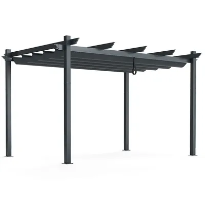 10 X 13ft Outdoor Aluminum Retractable Pergola Canopy Shelter Grape Trellis Gray