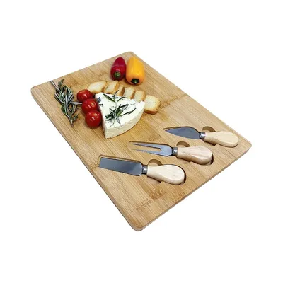 Bamboo Cheese Board With 3 Knives