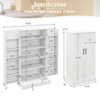 47.5" Kitchen Pantry Cabinet With Doors Adjustable Shelves Anti-toppling Devices