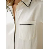 Contrast Piping Button-up Short Sleeves Pajama Set For Women
