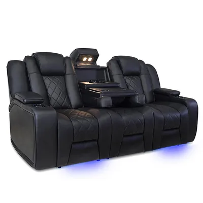 Oxford Top Garin Leather Power Luxury Row Of 3 Recliner With Power Headrest Drop Down Center Console And Led Lighting