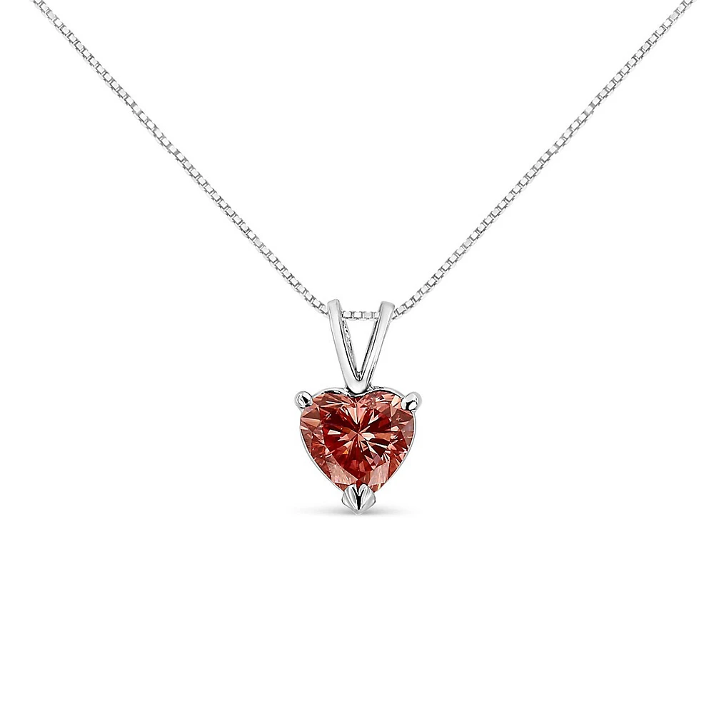 14k White Gold Martini-set 1.00 Cttw Lab Grown Pink Heart Diamond Solitaire 18" Pendant Necklace (pink Color, Vs2-si1 Clarity)
