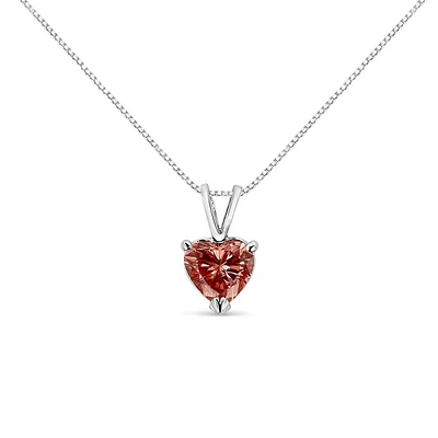 14k White Gold Martini-set 1.00 Cttw Lab Grown Pink Heart Diamond Solitaire 18" Pendant Necklace (pink Color, Vs2-si1 Clarity)