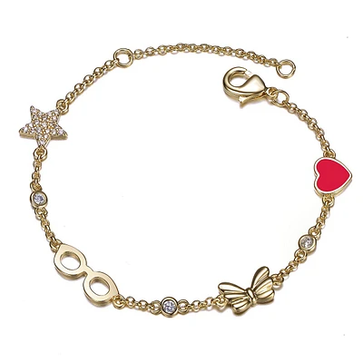 Toddlers/kids 14k Yellow Gold Plated Red Heart And Clear Cubic Zirconia Bracelet For Kids