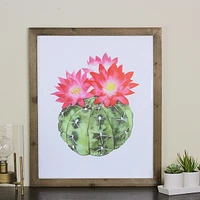 24" Green And Pink Cactus Decorative Wooden Framed Print Wall Art