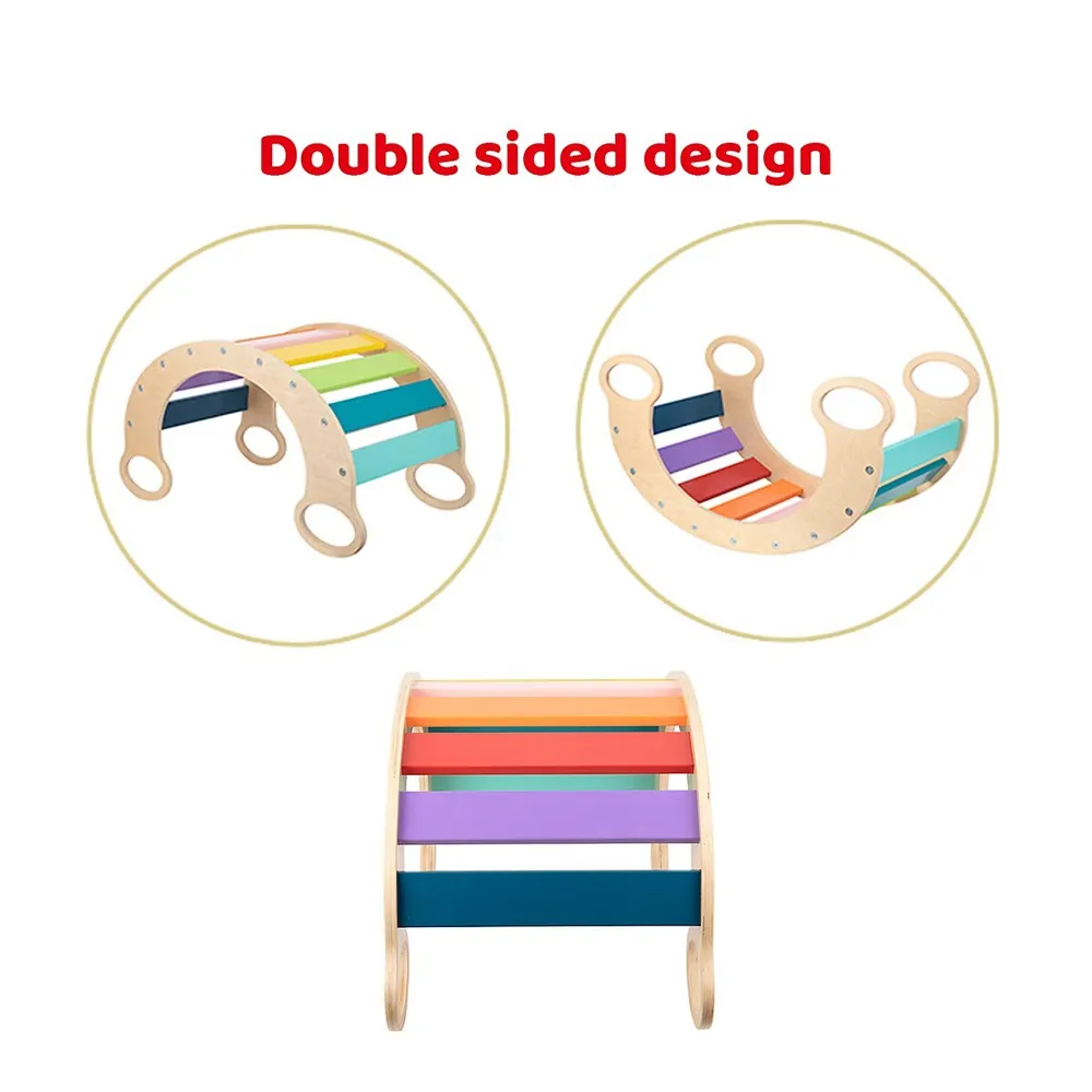 Wooden Climbing Arch Rocker - Rainbow Rocking Climber Frame; Montessori Climbing Toy For Toddlers 3 Year Old +