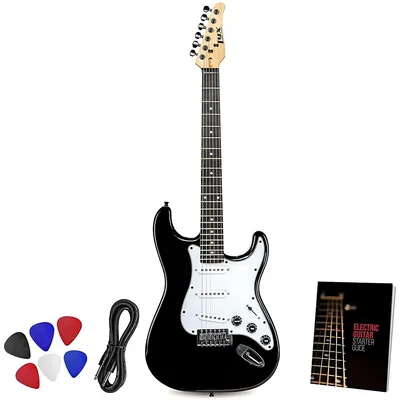 Cs 39” Electric Guitar Stratocaster Kit For Beginner, Intermediate & Pro Players With Guitar, Amp Cable, 6 Picks & Learner’s Guide | Solid Wood Body, Volume/tone Controls, 5-way Pickup - Black