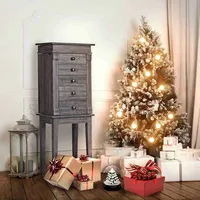 Standing Jewelry Cabinet Storage Organizer Wood Legs Mirror&5 Drawers Christmas Gift