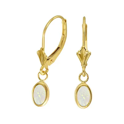 Oval Opal Bezel Leverback Earrings In 14k Yellow Gold (0.54ct)