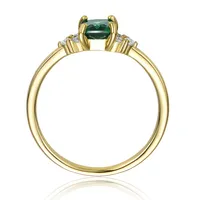 Sterling Silver 14k Yellow Gold Plated With Emerald Cubic Zirconia Solitaire Cluster Anniversary Engagement Ring