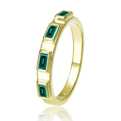 14k Yellow Gold Plating With Emerald Cubic Zirconia Band Ring