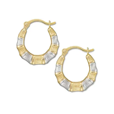 10kt Round Yellow Gold With Rhodium Click Hoop Earrings