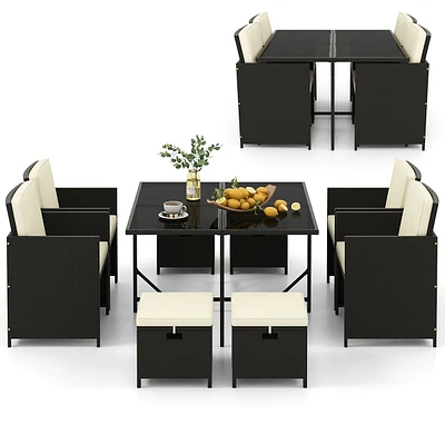 9 Pcs Outdoor Dining Furniture Set Patio Conversation Set With Cushioned Seat