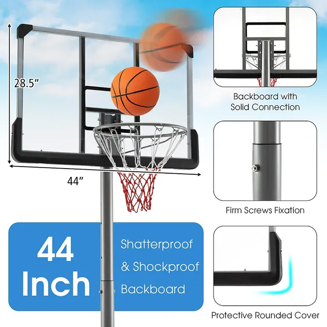 Height Adjustable Portable Shatterproof Backboard Basketball Hoop with 2  Nets - Costway