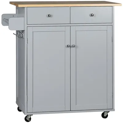 Rolling Kitchen Island Utility Serving Cart Rubber Wood Top