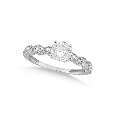 Petite Antique-design Diamond Engagement Ring 14k White Gold (0.50ct)