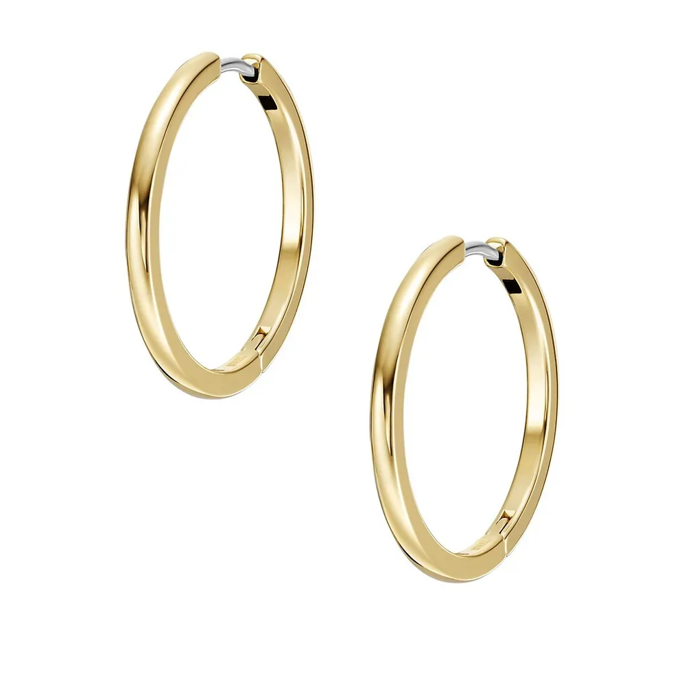 Women's Ellis All Stacked Up Gold-tone Stainless Steel Hoop Earrings