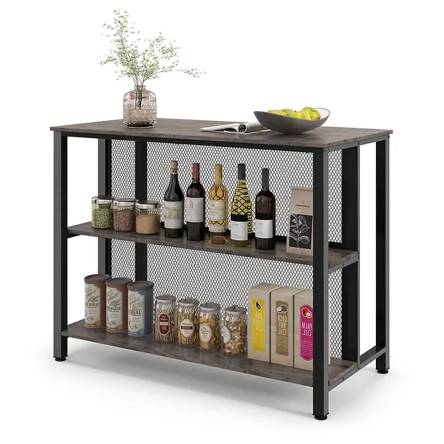 36" Tall 3-tier Bar Table With Storage Metal Frame Adjustable Foot Pads