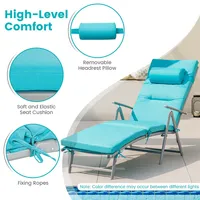 Outdoor Folding Chaise Lounge Chair Recliner Cushion Pillow Adjustable Turquoise