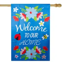 Welcome To Our Home Blue Floral Outdoor House Flag 28" X 40"