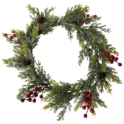 Pine Cone And Berries Winter Foliage Christmas Wreath - 16" - Unlit