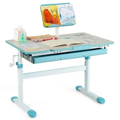 Height-adjustable Kids Desk Children Study Table With Tilt Desktop & Book Stand