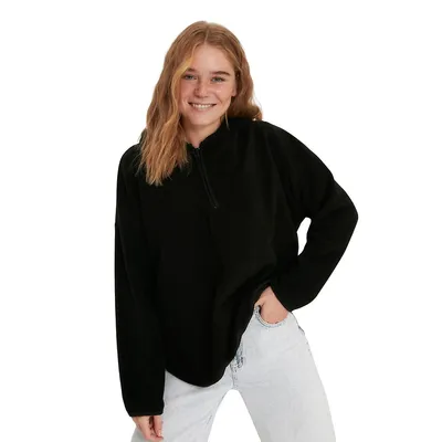 Women Oversize Basic Hood Knitted Sweatshirt